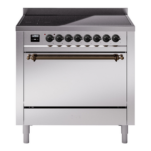 ILVE Nostalgie II 36-Inch Induction Range with 6 Induction Elements, 3.5 cu. ft. Oven, Stainless Steel with Burnished Trim, Solid Door, UPI366QNMPSSB