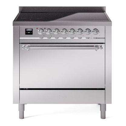 ILVE Nostalgie II 36-Inch Induction Range with 6 Induction Elements, 3.5 cu. ft. Oven, Stainless Steel with Chrome Trim, Solid Door, UPI366QNMPSSC
