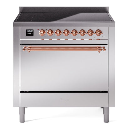 ILVE Nostalgie II 36-Inch Induction Range with 6 Induction Elements, 3.5 cu. ft. Oven, Stainless Steel with Copper Trim, Solid Door, UPI366QNMPSSP