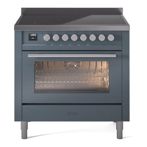 ILVE Professional Plus II 36-Inch Induction Range with 6 Induction Elements, 3.5 cu. ft. Oven, Blue Grey, Triple Glass Door, UPI366WMPBG