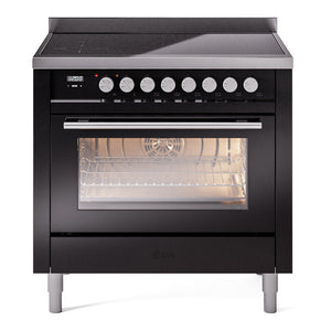 ILVE Professional Plus II 36-Inch Induction Range with 6 Induction Elements, 3.5 cu. ft. Oven, Glossy Black, Triple Glass Door, UPI366WMPBK