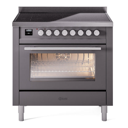 ILVE Professional Plus II 36-Inch Induction Range with 6 Induction Elements, 3.5 cu. ft. Oven, Graphite Matte, Triple Glass Door, UPI366WMPMG