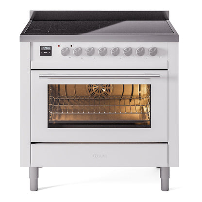 ILVE Professional Plus II 36-Inch Induction Range with 6 Induction Elements, 3.5 cu. ft. Oven, White, Triple Glass Door, UPI366WMPWH
