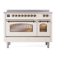 ILVE Nostalgie II 48-Inch Induction Range with 6 Induction Elements, 5.02 cu. ft. Oven, Antique White with Burnished Trim, Triple Glass Door, UPI486NMPAWB