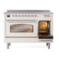 ILVE Nostalgie II 48-Inch Induction Range with 6 Induction Elements, 5.02 cu. ft. Oven, Antique White with Chrome Trim, Triple Glass Door, UPI486NMPAWC