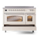 ILVE Nostalgie II 48-Inch Induction Range with 6 Induction Elements, 5.02 cu. ft. Oven, Antique White with Chrome Trim, Triple Glass Door, UPI486NMPAWC