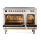 ILVE Nostalgie II 48-Inch Induction Range with 6 Induction Elements, 5.02 cu. ft. Oven, Antique White with Brass Trim, Triple Glass Door, UPI486NMPAWG