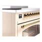 ILVE Nostalgie II 48-Inch Induction Range with 6 Induction Elements, 5.02 cu. ft. Oven, Antique White with Brass Trim, Triple Glass Door, UPI486NMPAWG