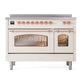 ILVE Nostalgie II 48-Inch Induction Range with 6 Induction Elements, 5.02 cu. ft. Oven, Antique White with Copper Trim, Triple Glass Door, UPI486NMPAWP