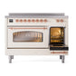 ILVE Nostalgie II 48-Inch Induction Range with 6 Induction Elements, 5.02 cu. ft. Oven, Antique White with Copper Trim, Triple Glass Door, UPI486NMPAWP