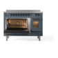 ILVE Nostalgie II 48-Inch Induction Range with 6 Induction Elements, 5.02 cu. ft. Oven, Blue Grey with Burnished Trim, Triple Glass Door, UPI486NMPBGB