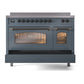 ILVE Nostalgie II 48-Inch Induction Range with 6 Induction Elements, 5.02 cu. ft. Oven, Blue Grey with Burnished Trim, Triple Glass Door, UPI486NMPBGB