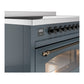 ILVE Nostalgie II 48-Inch Induction Range with 6 Induction Elements, 5.02 cu. ft. Oven, Blue Grey with Burnished Trim, Triple Glass Door, UPI486NMPBGB