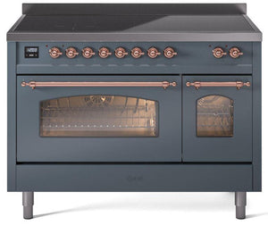 ILVE Nostalgie II 48" Induction Range with Element Stove and Electric Oven in Blue Grey with Copper Trim, UPI486NMPBGP