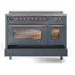 ILVE Nostalgie II 48-Inch Induction Range with 6 Induction Elements, 5.02 cu. ft. Oven, Blue Grey with Copper Trim, Triple Glass Door, UPI486NMPBGP