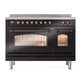 ILVE Nostalgie II 48-Inch Induction Range with 6 Induction Elements, 5.02 cu. ft. Oven, Glossy Black with Burnished Trim, Triple Glass Door, UPI486NMPBKB