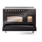 ILVE Nostalgie II 48-Inch Induction Range with 6 Induction Elements, 5.02 cu. ft. Oven, Glossy Black with Burnished Trim, Triple Glass Door, UPI486NMPBKB