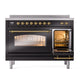 ILVE Nostalgie II 48-Inch Induction Range with 6 Induction Elements, 5.02 cu. ft. Oven, Glossy Black with Brass Trim, Triple Glass Door, UPI486NMPBKG
