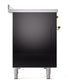 ILVE Nostalgie II 48-Inch Induction Range with 6 Induction Elements, 5.02 cu. ft. Oven, Glossy Black with Brass Trim, Triple Glass Door, UPI486NMPBKG