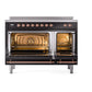 ILVE Nostalgie II 48-Inch Induction Range with 6 Induction Elements, 5.02 cu. ft. Oven, Glossy Black with Copper Trim, Triple Glass Door, UPI486NMPBKP