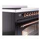 ILVE Nostalgie II 48-Inch Induction Range with 6 Induction Elements, 5.02 cu. ft. Oven, Glossy Black with Copper Trim, Triple Glass Door, UPI486NMPBKP