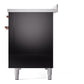 ILVE Nostalgie II 48-Inch Induction Range with 6 Induction Elements, 5.02 cu. ft. Oven, Glossy Black with Copper Trim, Triple Glass Door, UPI486NMPBKP