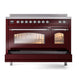 ILVE Nostalgie II 48-Inch Induction Range with 6 Induction Elements, 5.02 cu. ft. Oven, Burgundy with Chrome Trim, Triple Glass Door, UPI486NMPBUC