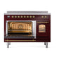 ILVE Nostalgie II 48-Inch Induction Range with 6 Induction Elements, 5.02 cu. ft. Oven, Burgundy with Brass Trim, Triple Glass Door, UPI486NMPBUG