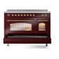ILVE Nostalgie II 48-Inch Induction Range with 6 Induction Elements, 5.02 cu. ft. Oven, Burgundy with Brass Trim, Triple Glass Door, UPI486NMPBUG