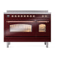 ILVE Nostalgie II 48-Inch Induction Range with 6 Induction Elements, 5.02 cu. ft. Oven, Burgundy with Copper Trim, Triple Glass Door, UPI486NMPBUP