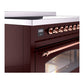 ILVE Nostalgie II 48-Inch Induction Range with 6 Induction Elements, 5.02 cu. ft. Oven, Burgundy with Copper Trim, Triple Glass Door, UPI486NMPBUP