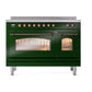 ILVE Nostalgie II 48-Inch Induction Range with 6 Induction Elements, 5.02 cu. ft. Oven, Emerald Green with Burnished Trim, Triple Glass Door, UPI486NMPEGB