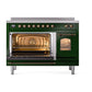 ILVE Nostalgie II 48-Inch Induction Range with 6 Induction Elements, 5.02 cu. ft. Oven, Emerald Green with Burnished Trim, Triple Glass Door, UPI486NMPEGB