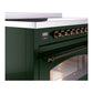 ILVE Nostalgie II 48-Inch Induction Range with 6 Induction Elements, 5.02 cu. ft. Oven, Emerald Green with Burnished Trim, Triple Glass Door, UPI486NMPEGB