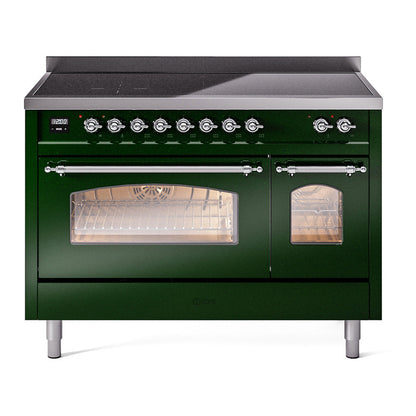ILVE Nostalgie II 48-Inch Induction Range with 6 Induction Elements, 5.02 cu. ft. Oven, Emerald Green with Chrome Trim, Triple Glass Door, UPI486NMPEGC