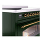 ILVE Nostalgie II 48-Inch Induction Range with 6 Induction Elements, 5.02 cu. ft. Oven, Emerald Green with Brass Trim, Triple Glass Door, UPI486NMPEGG