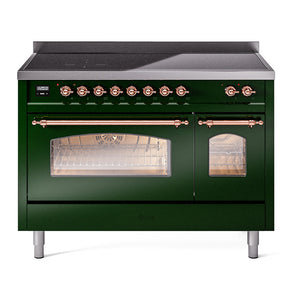ILVE Nostalgie II 48-Inch Induction Range with 6 Induction Elements, 5.02 cu. ft. Oven, Emerald Green with Copper Trim, Triple Glass Door, UPI486NMPEGP