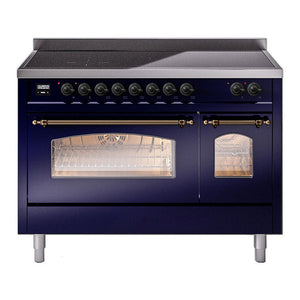 ILVE Nostalgie II 48-Inch Induction Range with 6 Induction Elements, 5.02 cu. ft. Oven, Midnight Blue with Burnished Trim, Triple Glass Door, UPI486NMPMBB