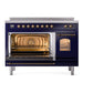 ILVE Nostalgie II 48-Inch Induction Range with 6 Induction Elements, 5.02 cu. ft. Oven, Midnight Blue with Burnished Trim, Triple Glass Door, UPI486NMPMBB