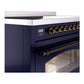 ILVE Nostalgie II 48-Inch Induction Range with 6 Induction Elements, 5.02 cu. ft. Oven, Midnight Blue with Burnished Trim, Triple Glass Door, UPI486NMPMBB