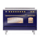 ILVE Nostalgie II 48-Inch Induction Range with 6 Induction Elements, 5.02 cu. ft. Oven, Midnight Blue with Brass Trim, Triple Glass Door, UPI486NMPMBG