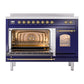 ILVE Nostalgie II 48-Inch Induction Range with 6 Induction Elements, 5.02 cu. ft. Oven, Midnight Blue with Brass Trim, Triple Glass Door, UPI486NMPMBG