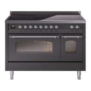 ILVE Nostalgie II 48-Inch Induction Range with 6 Induction Elements, 5.02 cu. ft. Oven, Graphite Matte with Chrome Trim, Triple Glass Door, UPI486NMPMGC