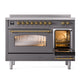ILVE Nostalgie II 48-Inch Induction Range with 6 Induction Elements, 5.02 cu. ft. Oven, Graphite Matte with Brass Trim, Triple Glass Door, UPI486NMPMGG