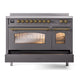 ILVE Nostalgie II 48-Inch Induction Range with 6 Induction Elements, 5.02 cu. ft. Oven, Graphite Matte with Brass Trim, Triple Glass Door, UPI486NMPMGG