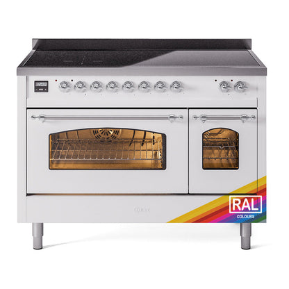 ILVE Nostalgie II 48-Inch Induction Range with 6 Induction Elements, 5.02 cu. ft. Oven, RAL with Chrome Trim, Triple Glass Door, UPI486NMPRAC