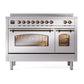 ILVE Nostalgie II 48-Inch Induction Range with 6 Induction Elements, 5.02 cu. ft. Oven, Stainless Steel with Burnished Trim, Triple Glass Door, UPI486NMPSSB