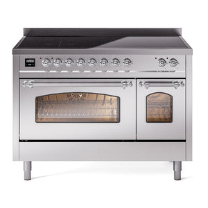ILVE Nostalgie II 48-Inch Induction Range with 6 Induction Elements, 5.02 cu. ft. Oven, Stainless Steel with Chrome Trim, Triple Glass Door, UPI486NMPSSC