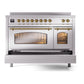 ILVE Nostalgie II 48-Inch Induction Range with 6 Induction Elements, 5.02 cu. ft. Oven, Stainless Steel with Brass Trim, Triple Glass Door, UPI486NMPSSG