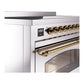 ILVE Nostalgie II 48-Inch Induction Range with 6 Induction Elements, 5.02 cu. ft. Oven, Stainless Steel with Brass Trim, Triple Glass Door, UPI486NMPSSG